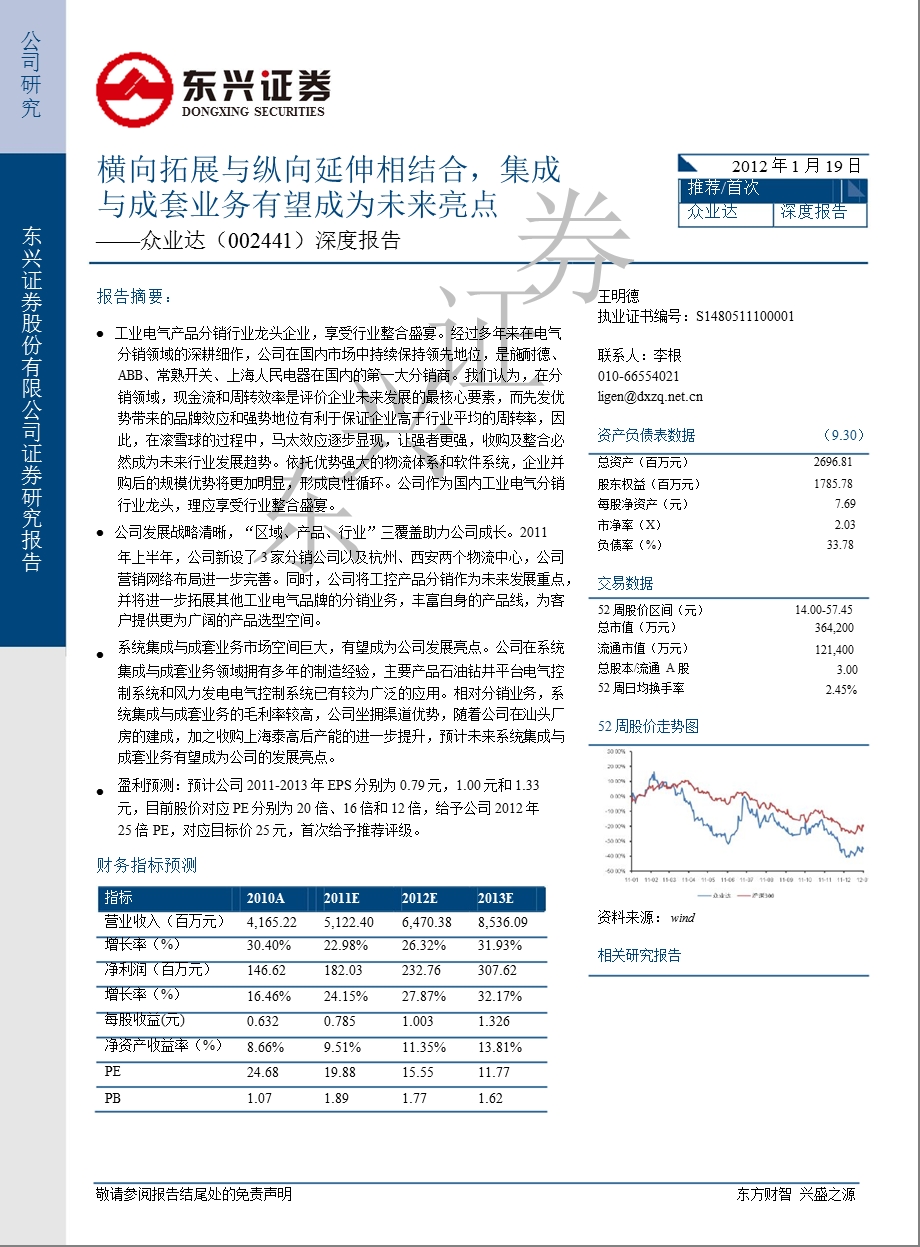 众业达(002441)深度报告：横向拓展与纵向延伸相结合_集成与成套业务有望成为未来亮点-2012-02-01.ppt_第1页