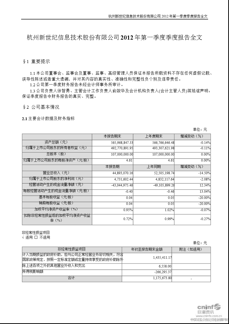 新世纪：2012年第一季度报告全文.ppt_第1页