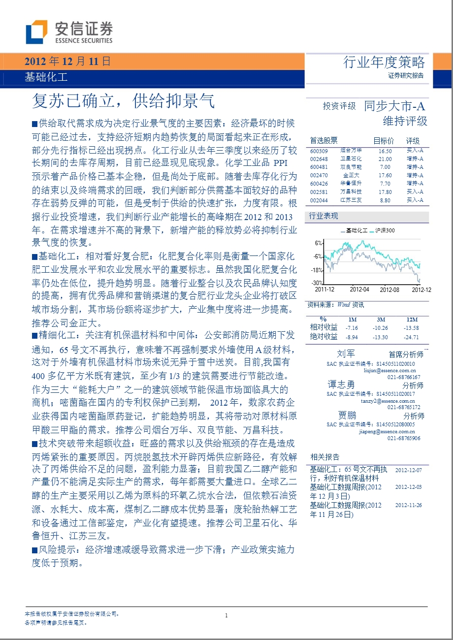 基础化工行业年度策略：复苏已确立_供给抑景气-2012-12-11.ppt_第1页