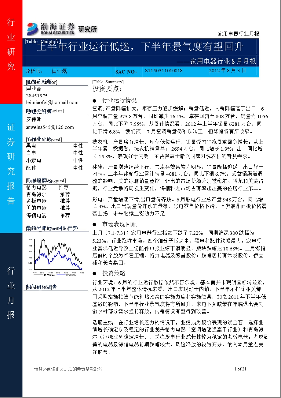 家用电器行业8月月报：上半年行业运行低迷_下半年景气度有望回升-2012-08-06.ppt_第1页