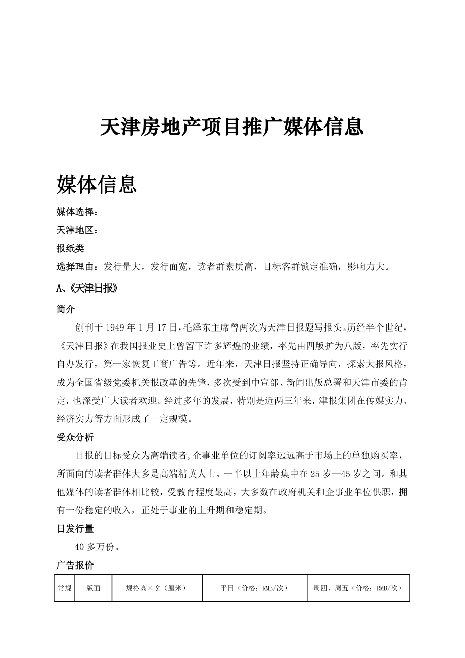 天津房地产项目推广媒体信息.docx_第1页