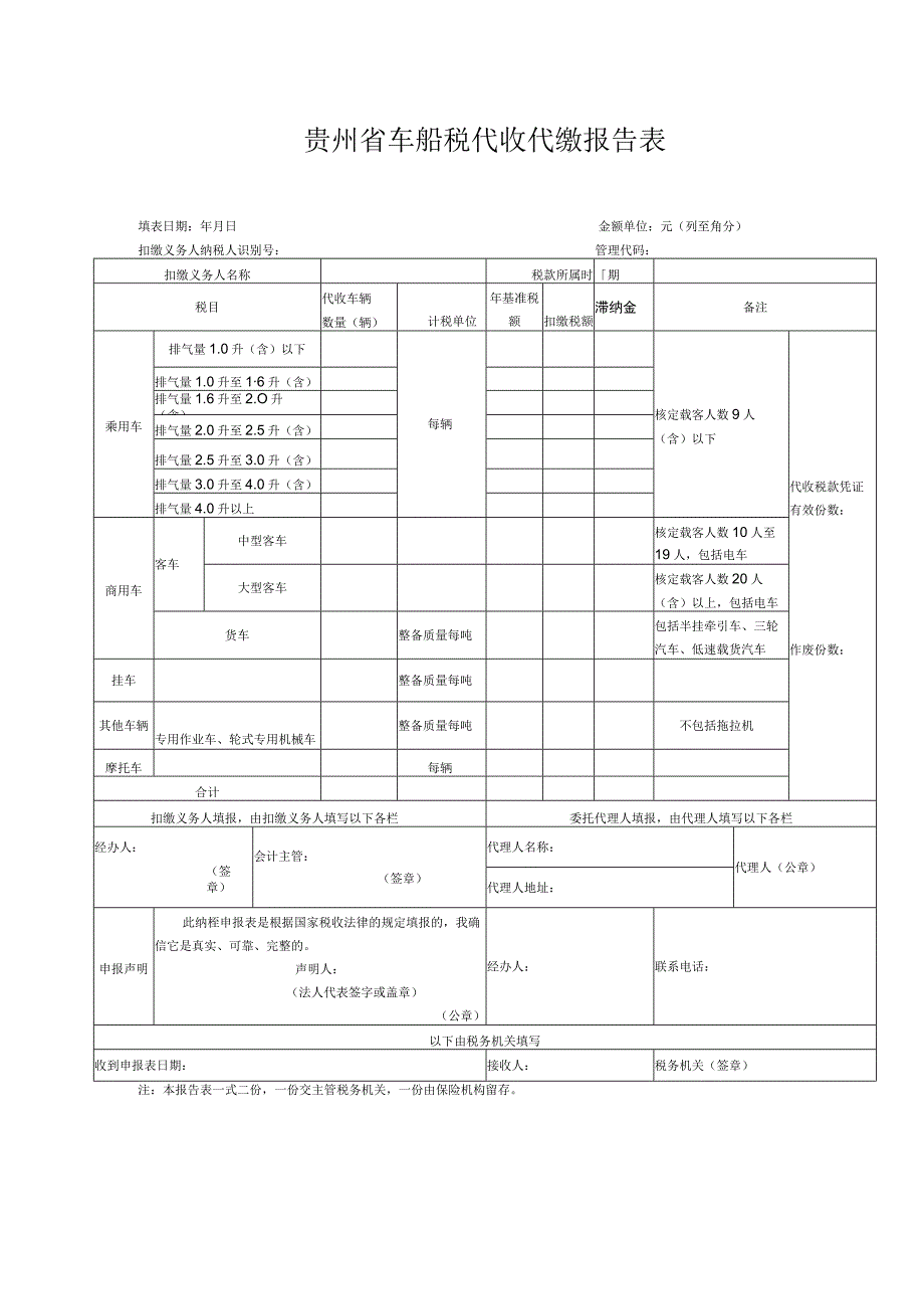 贵州省车船税代收代缴报告表.docx_第1页