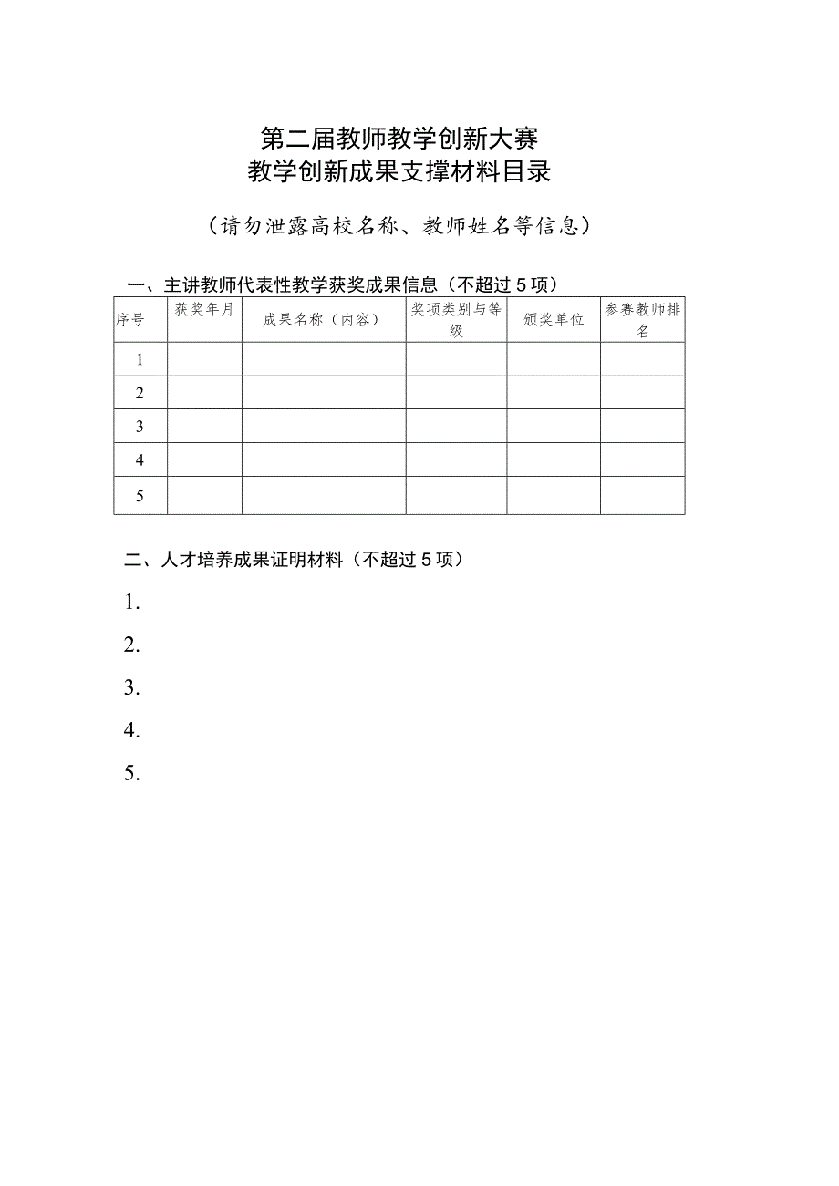 第二届教师教学创新大赛教学创新成果支撑材料目录.docx_第1页