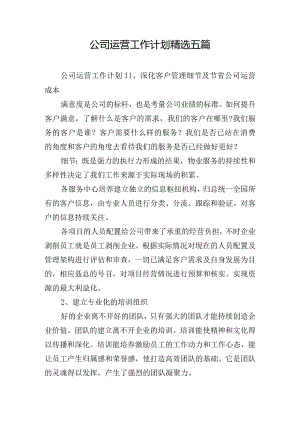 公司运营工作计划精选五篇.docx