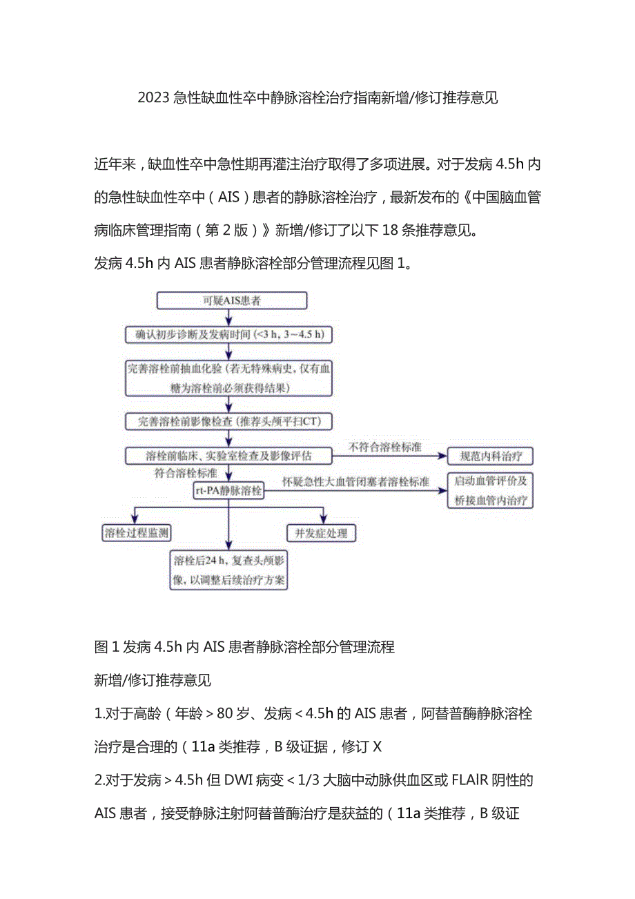 2023急性缺血性卒中静脉溶栓治疗指南新增修订推荐意见.docx_第1页