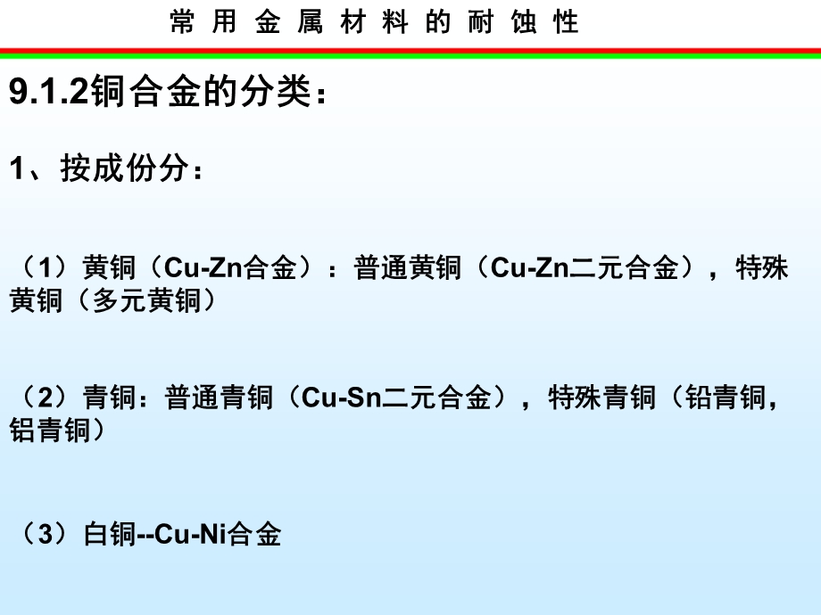 常用金属材料腐蚀性学习课件教学课件PPT铜及铜合金的耐蚀性.ppt_第3页