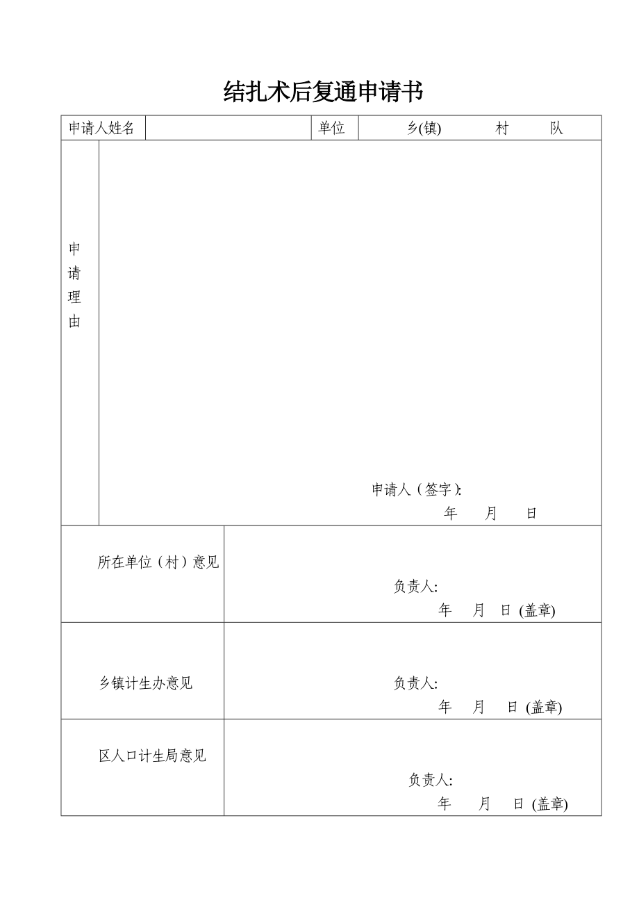 结扎手术复通申请书.doc_第1页