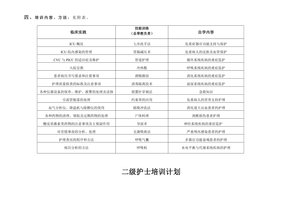 重症监护室护士培训计划一级护士培训计划.doc_第2页