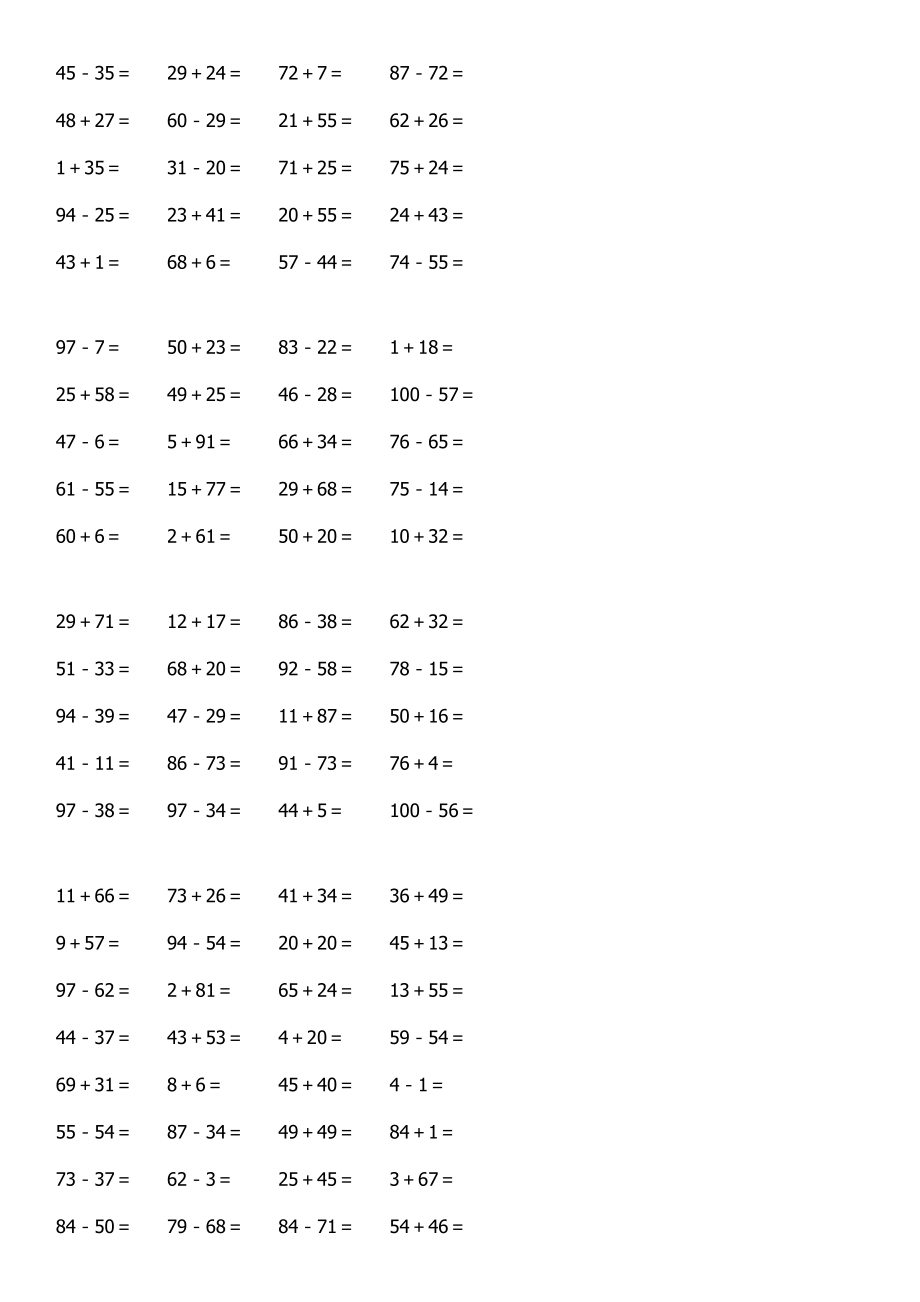 一级100以内加减法练习题(3600道).doc_第1页