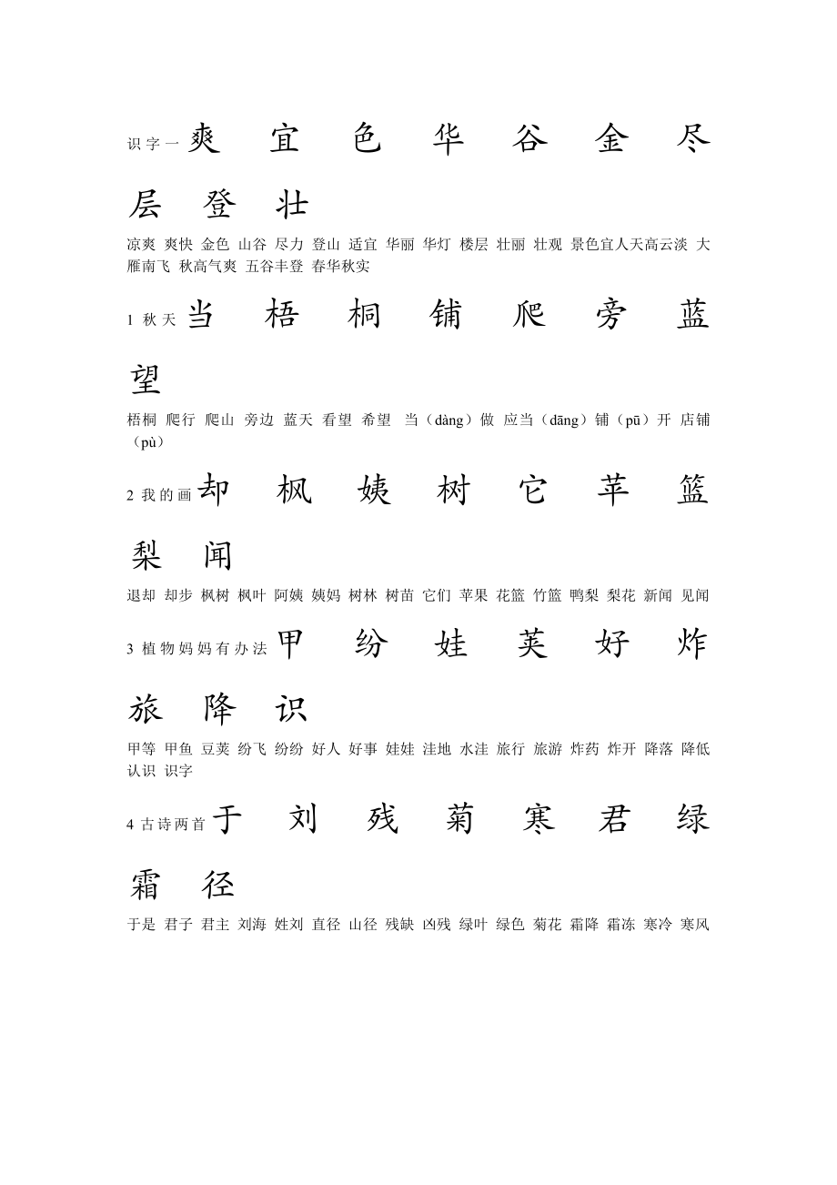 [二级语文]鲁教版小学语文二级上册 要求书写的生字.doc_第1页