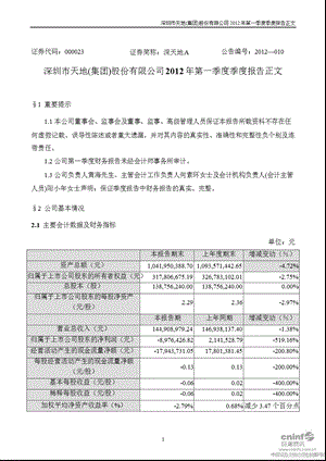 深天地Ａ：第一季度报告正文.ppt