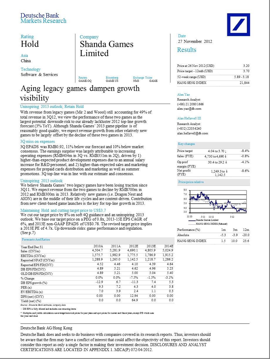 SHANDAGAMESLIMITED(GAME.OQ)：AGINGLEGACYGAMESDAMPENGROWTHVISIBILITY1128.ppt_第1页