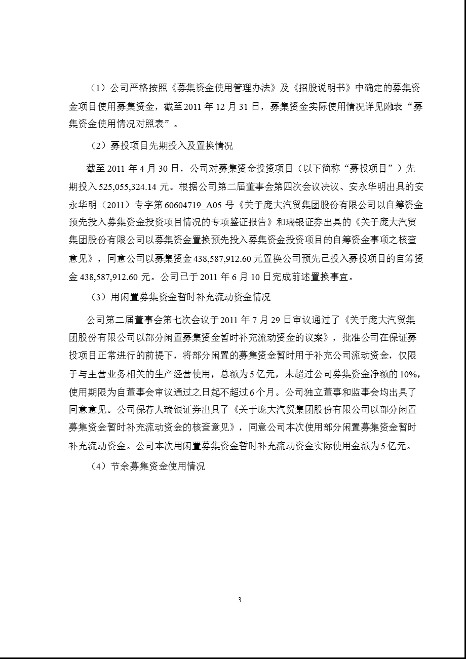 601258 庞大集团关于公司募集资金存放与实际使用情况的专项报告.ppt_第3页