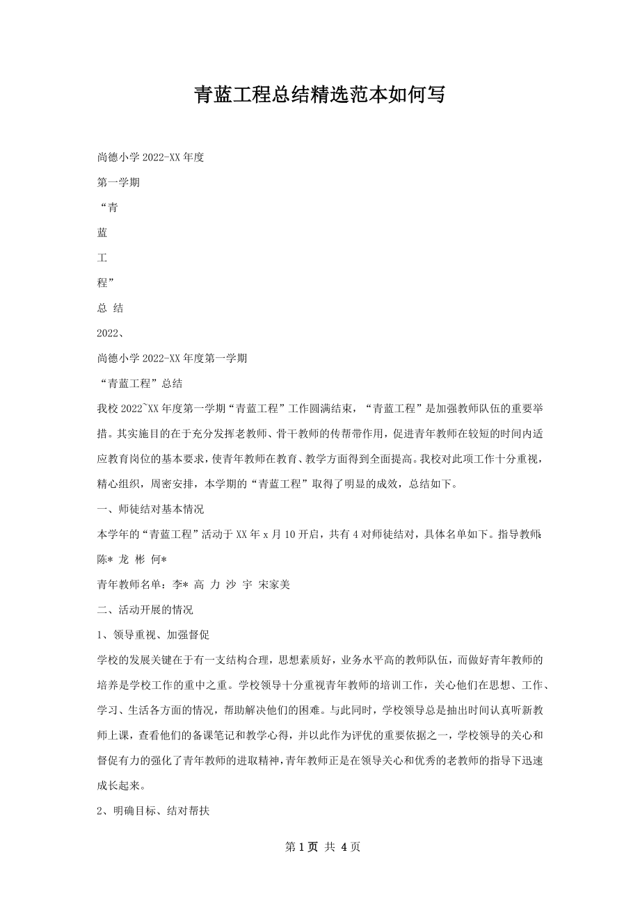 青蓝工程总结精选范本如何写.docx_第1页