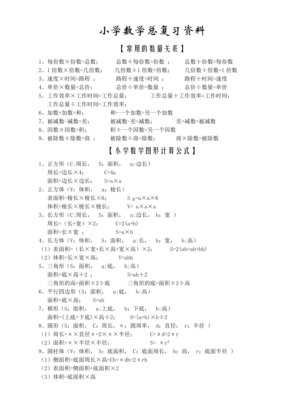 新课标人教版小学六级下册数学毕业总复习知识点概括归纳.doc_第2页