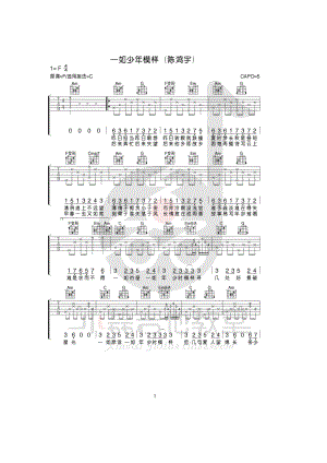 一如少年模样吉他谱六线谱 陈鸿宇 C调小磊吉他教室高清版弹唱谱 吉他谱.docx