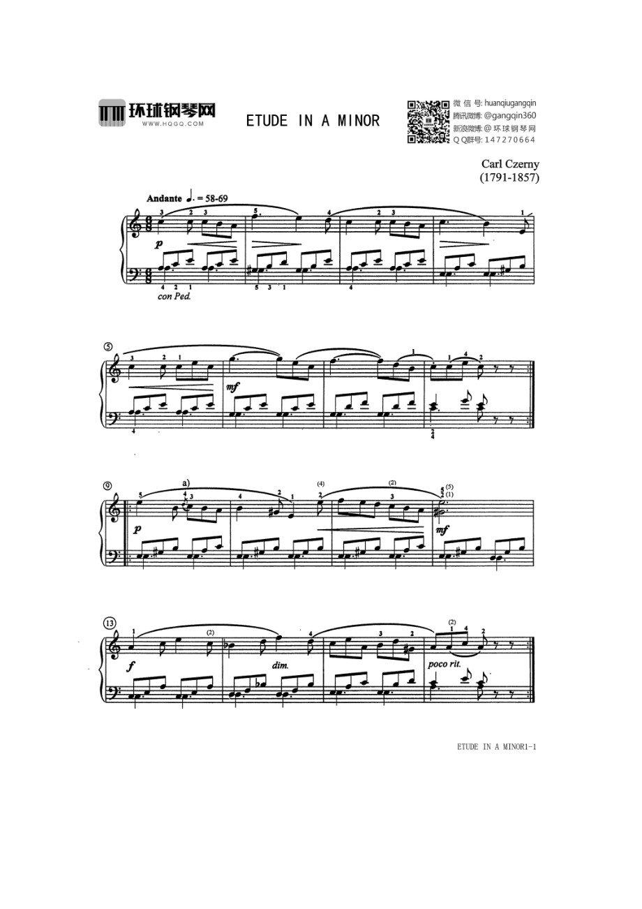 ETUDE IN A MINOR 钢琴谱.docx_第1页