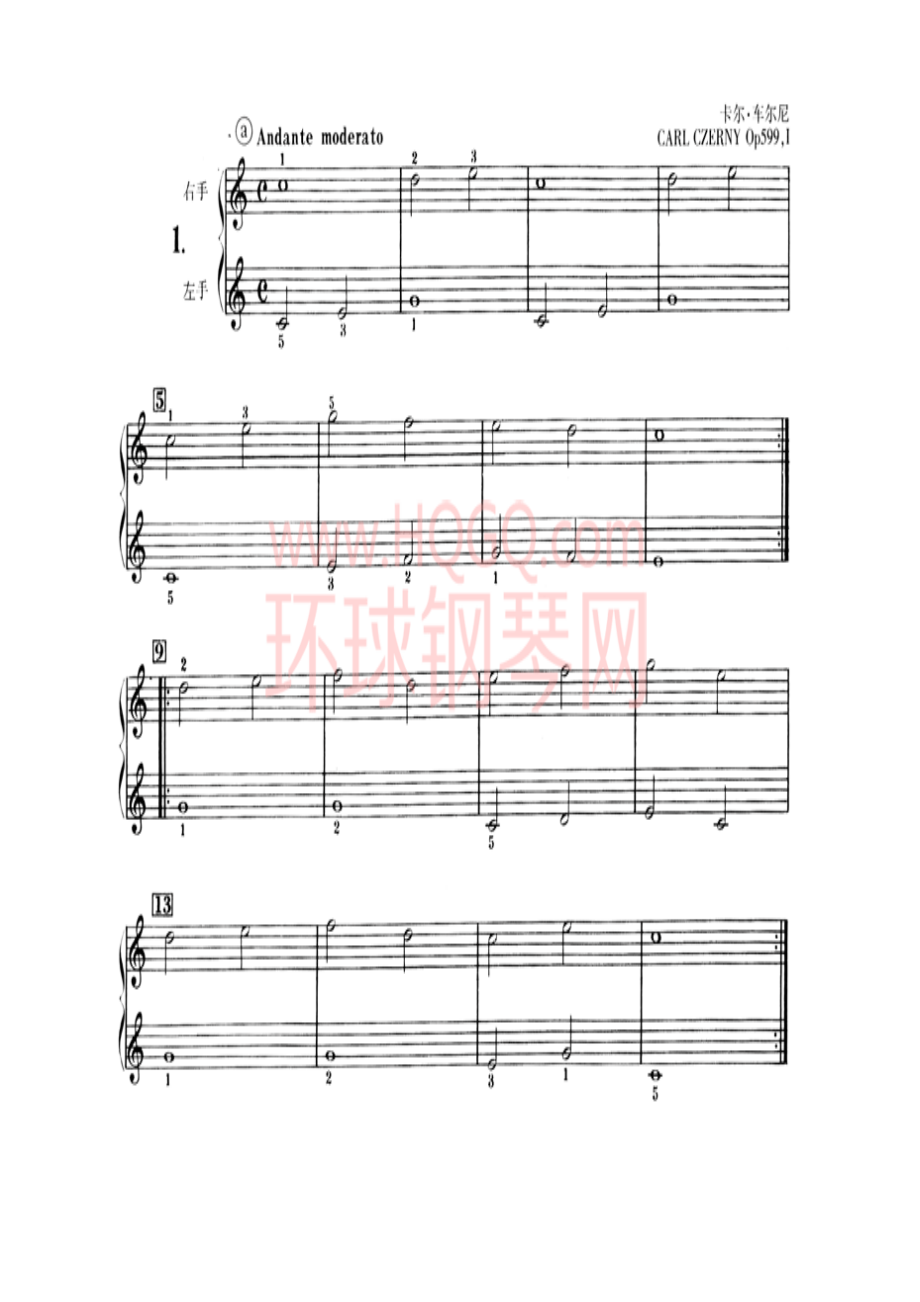 车尔尼钢琴初级教程 钢琴谱.docx_第1页
