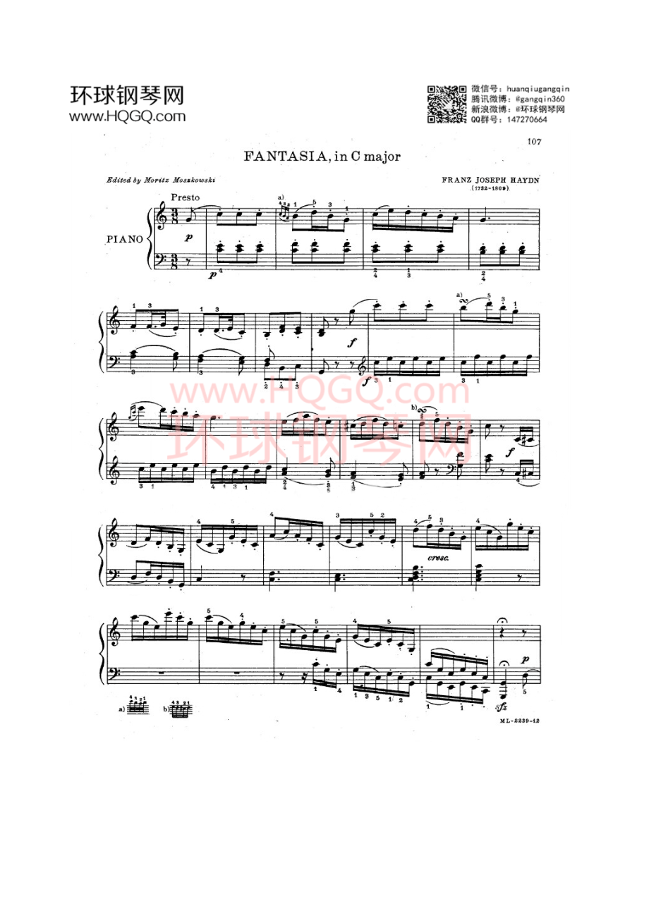 C大调幻想曲 Fantasia in C Haydn 钢琴谱.docx_第1页