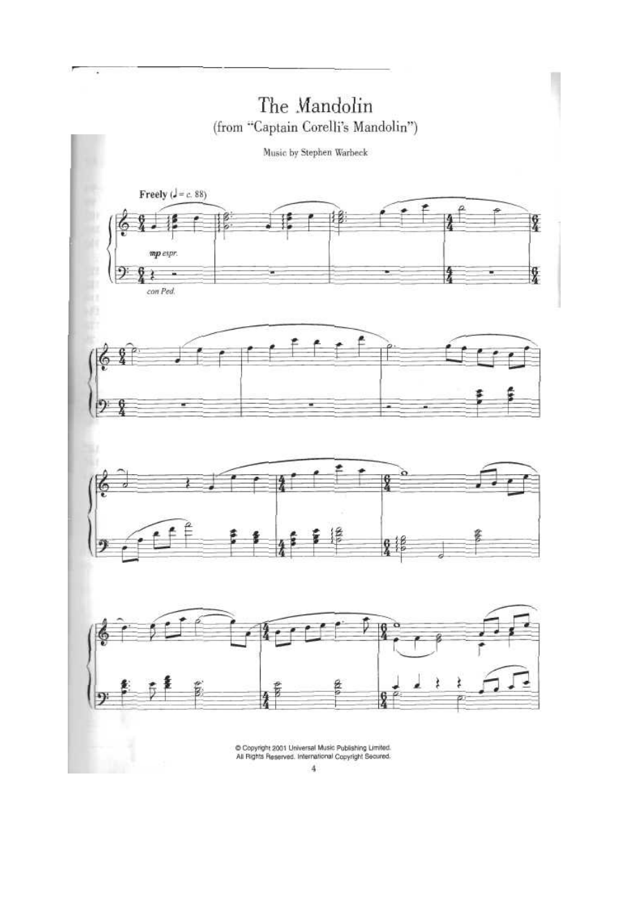 The Mandolin（好莱坞经典电影原版流行怀旧钢琴谱） 钢琴谱.docx_第1页