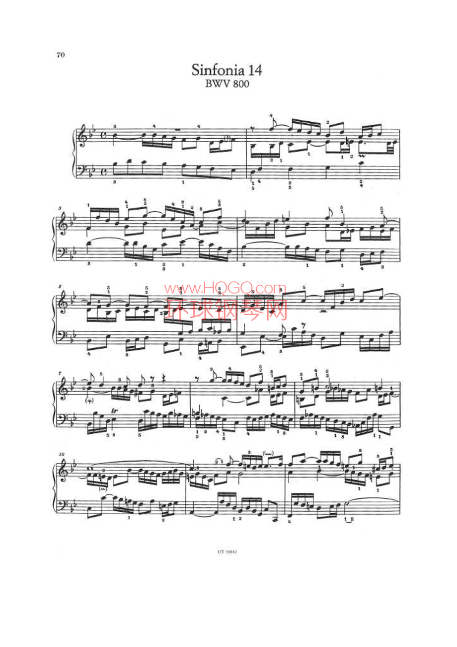 巴赫三部创意曲No.14 降B大调BWV 800 钢琴谱.docx_第1页