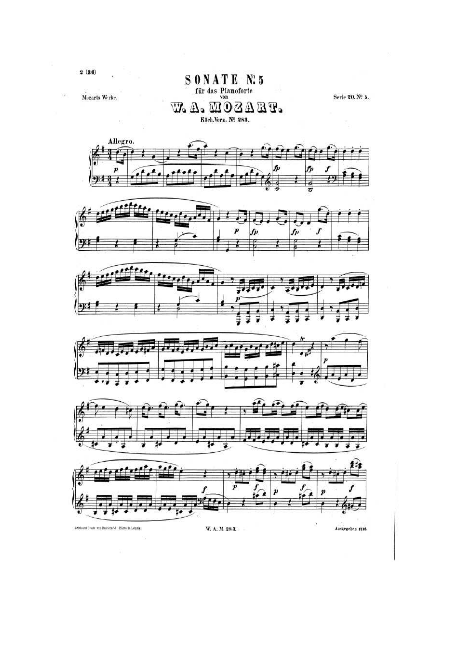 G大调第五钢琴奏鸣曲（K.283） 钢琴谱.docx_第1页
