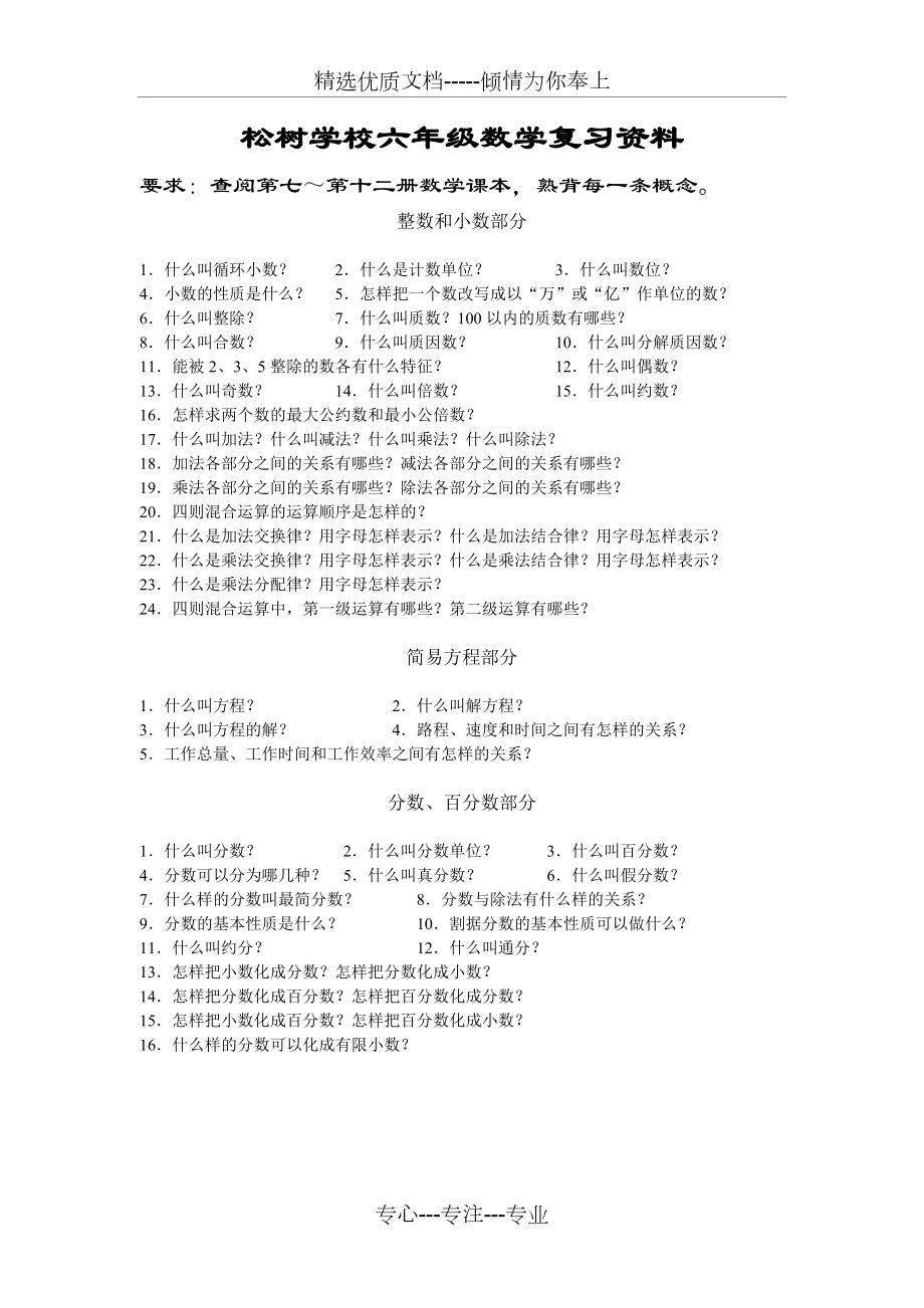 苏教版六年级数学总复习提纲及复习题.doc_第1页