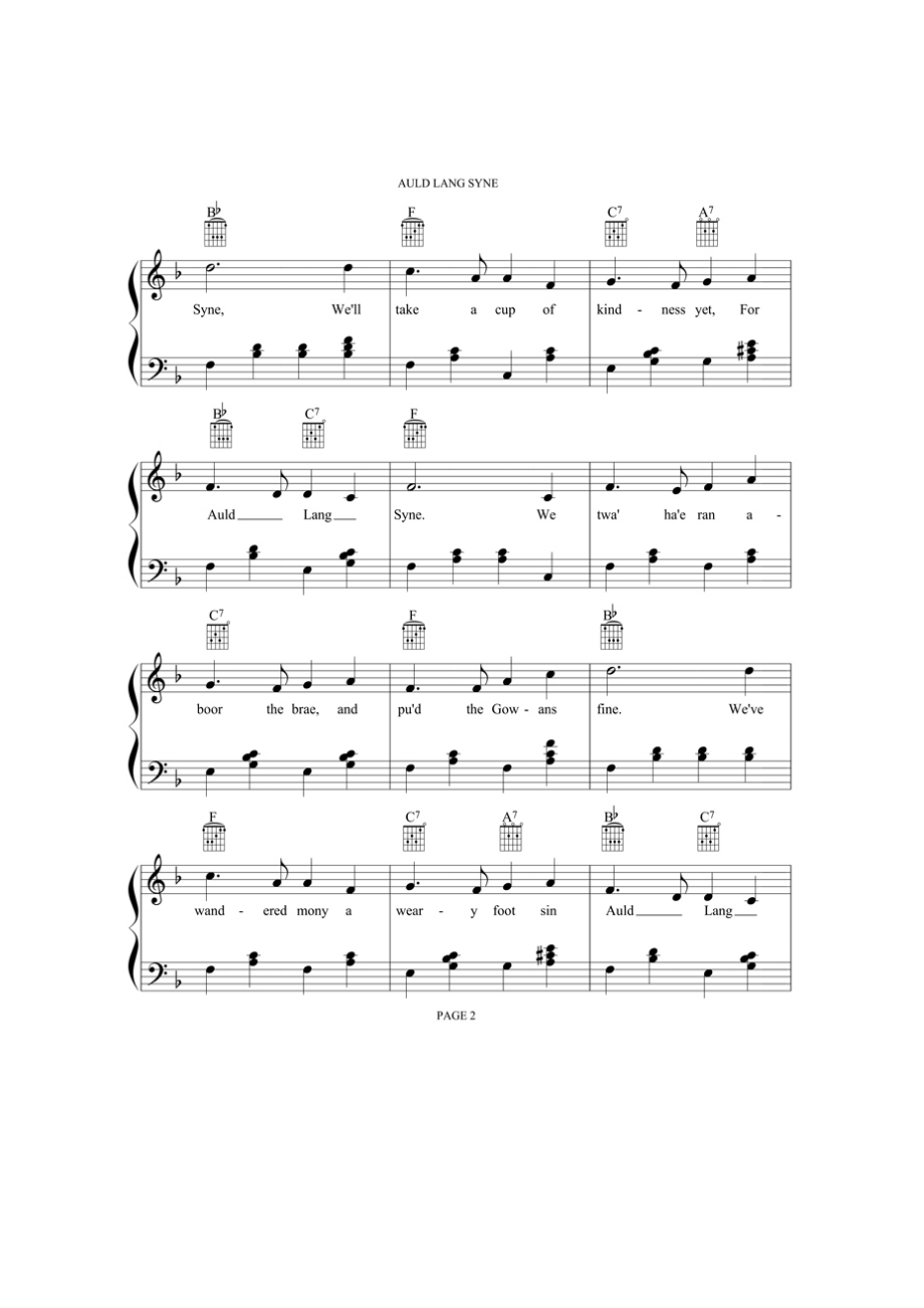 Auld Lang Syne（附歌词）－Robert Burns 钢琴谱.docx_第2页