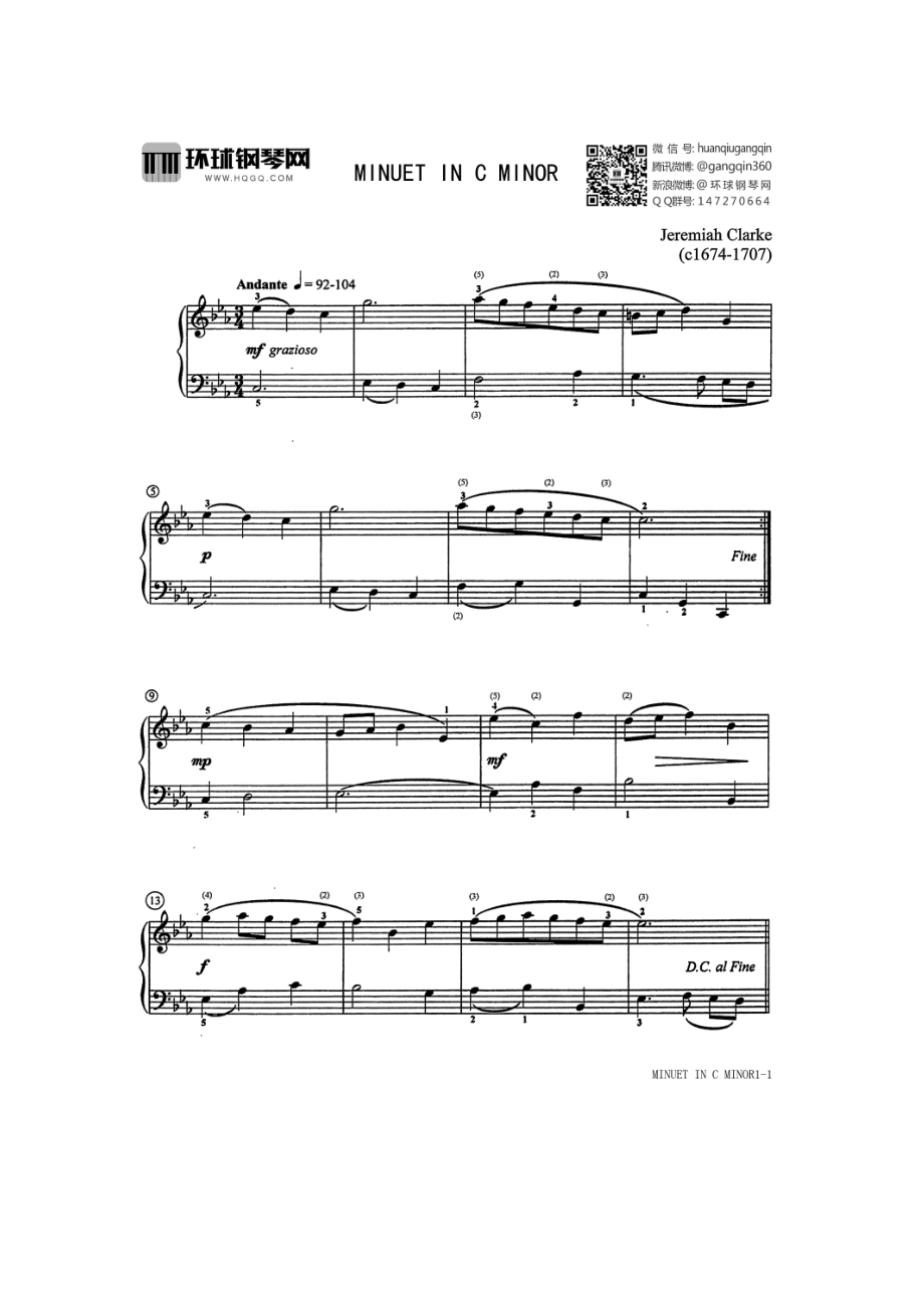 MINUET IN C MINOR 钢琴谱.docx_第1页