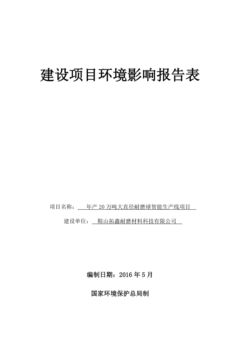 环境影响评价报告公示：万大直径耐磨球智能生线环评报告.doc_第1页