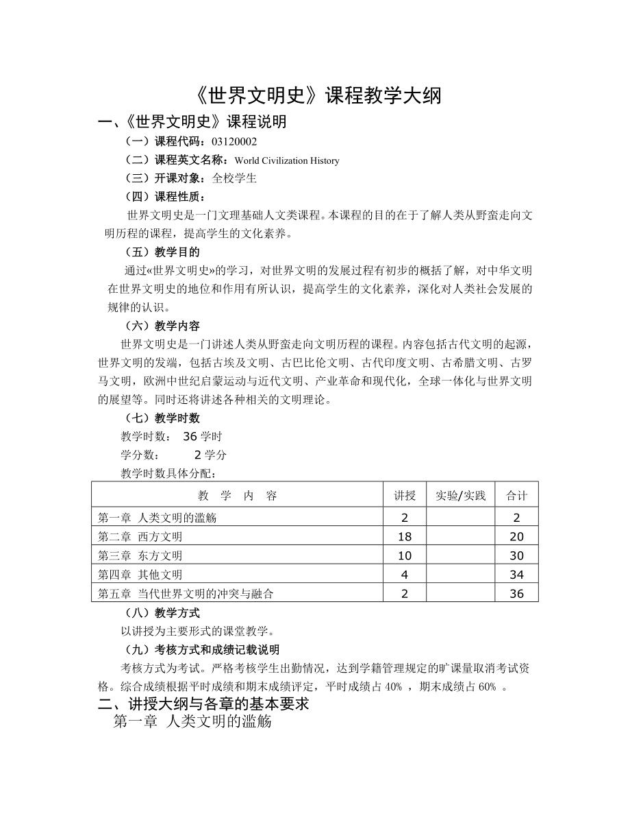 世界文明史课程教学大纲.doc_第1页