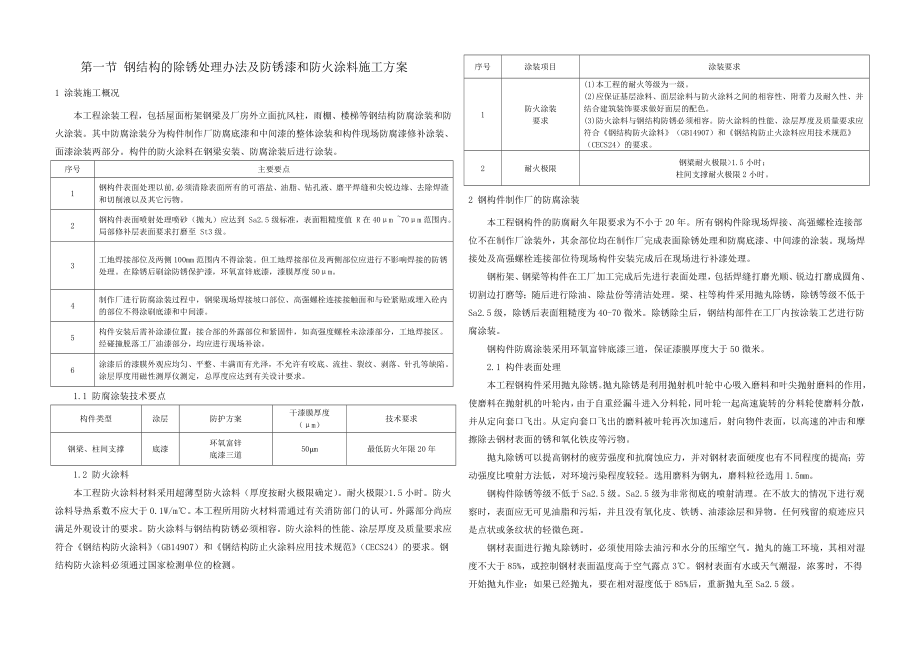 钢结构的除锈处理办法及防锈漆和防火涂料施工方案.doc_第1页