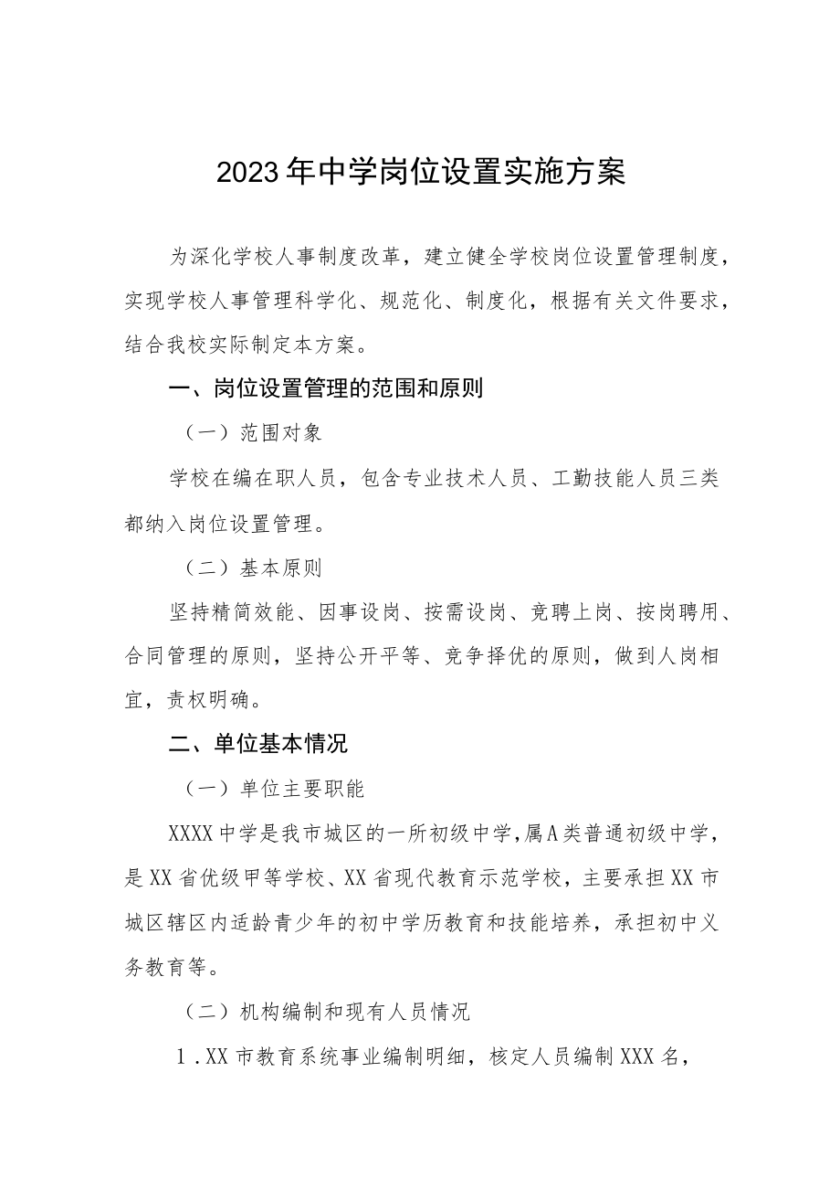 2023年中学岗位设置实施方案.docx_第1页