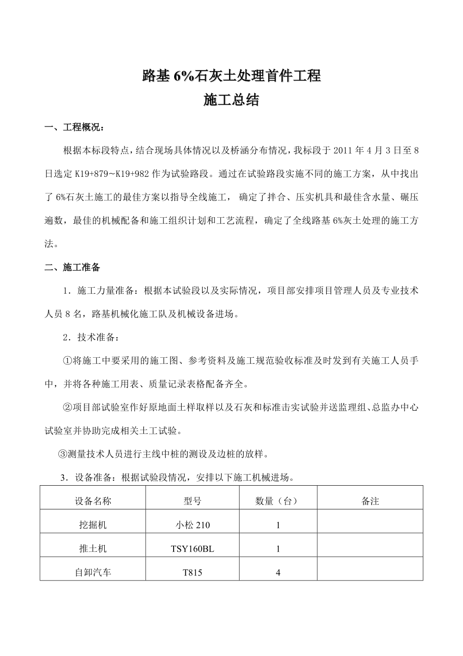 路基6%石灰土处理首件工程施工总结.doc_第1页