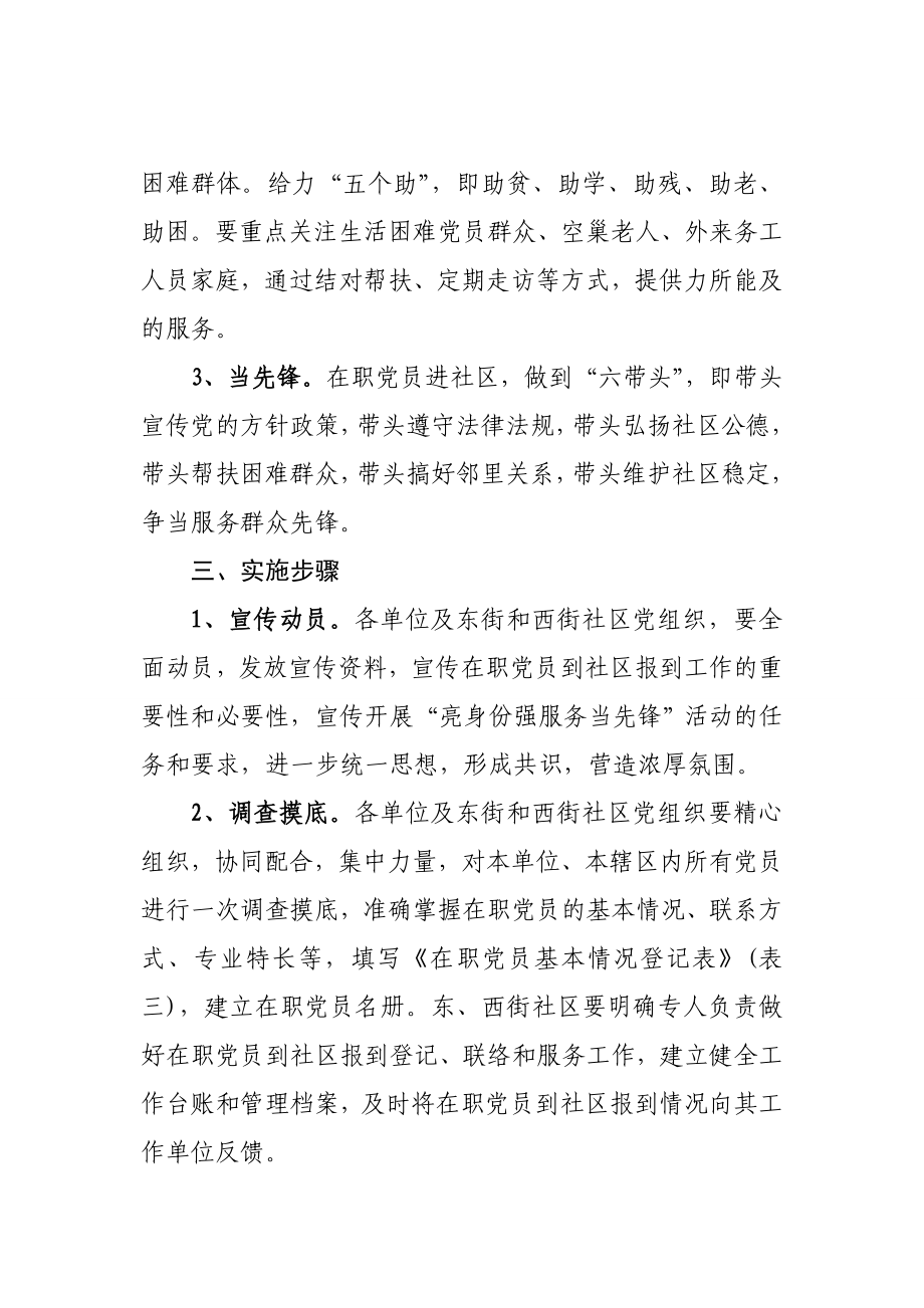 关于推进在职党员到社区报到开展“亮身份强服务当先锋”活动的实施方案.doc_第3页