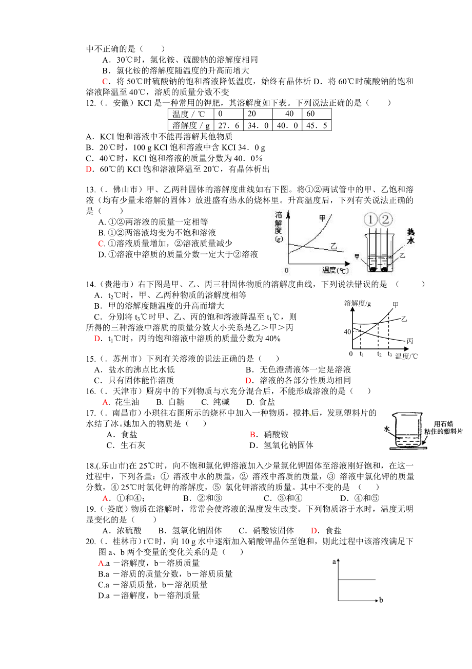 中考化学试题汇编——第九单元溶液.doc_第2页