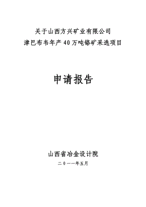 XX矿业有限公司津巴布韦产40万吨铬矿采选项目申请报告.doc