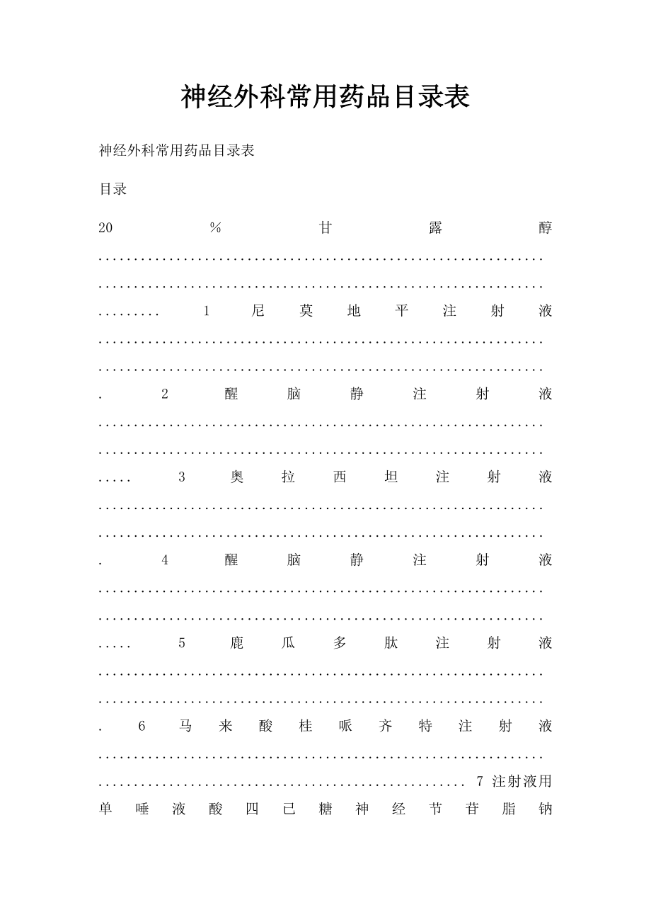 神经外科常用药品目录表.docx_第1页