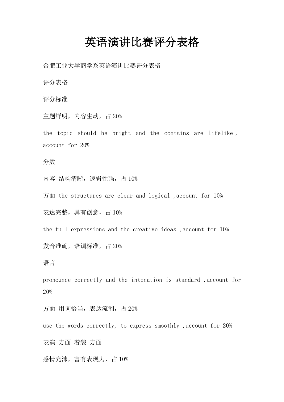 英语演讲比赛评分表格.docx_第1页