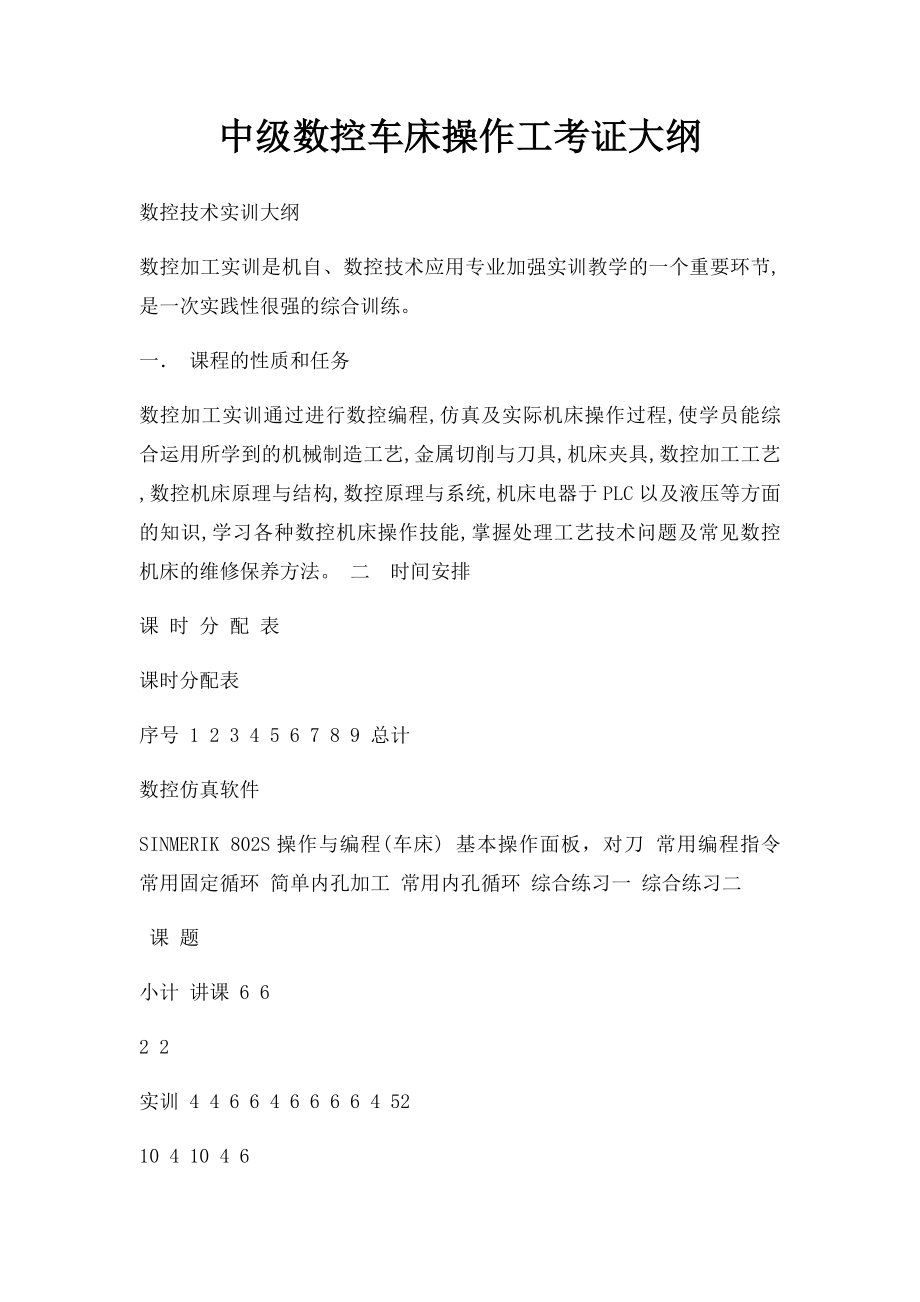 中级数控车床操作工考证大纲.docx_第1页