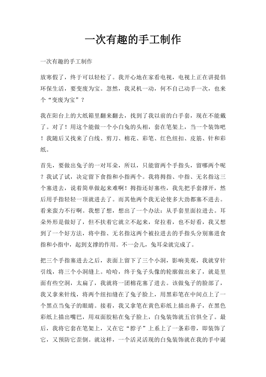 一次有趣的手工制作.docx_第1页