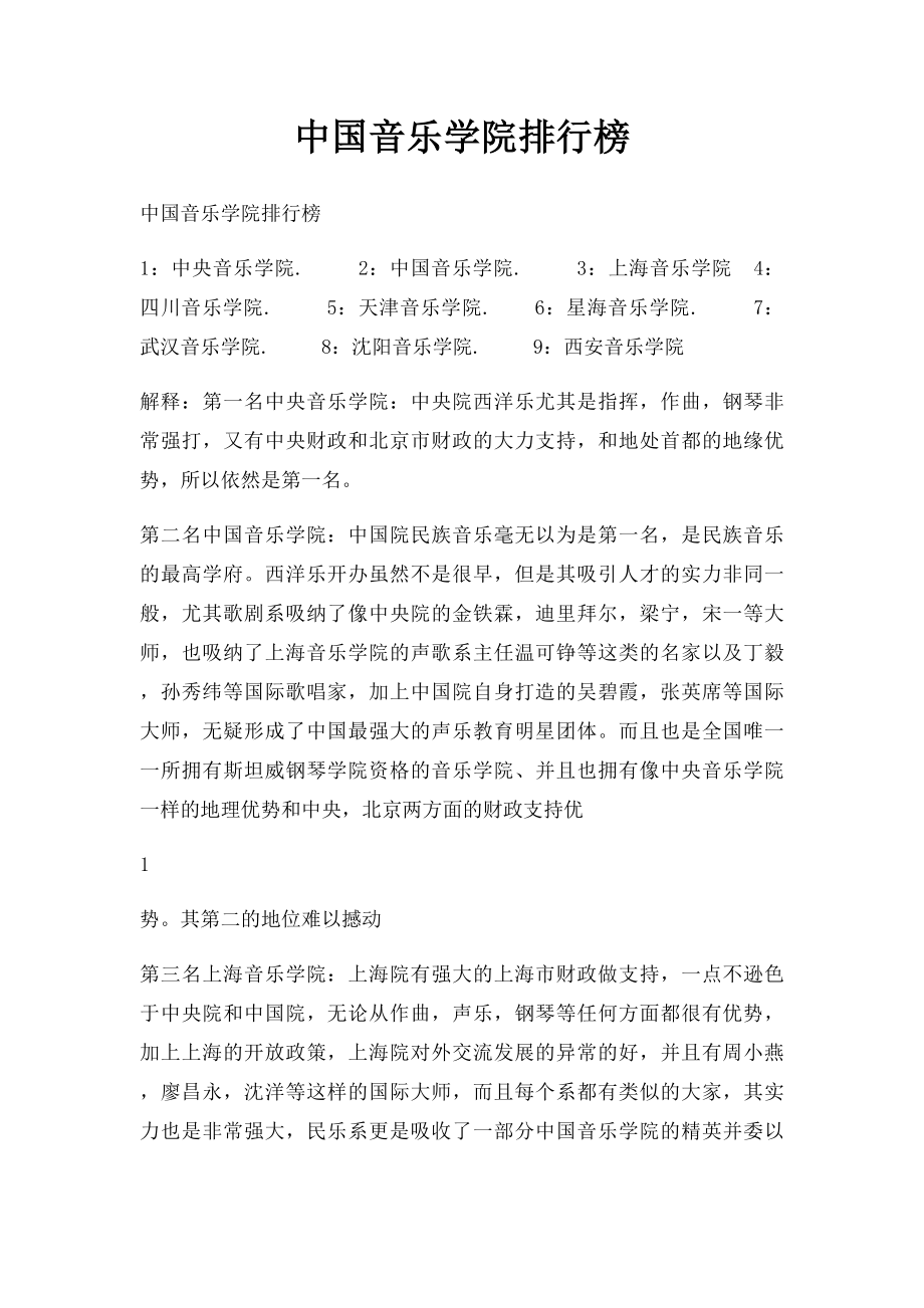 中国音乐学院排行榜.docx_第1页