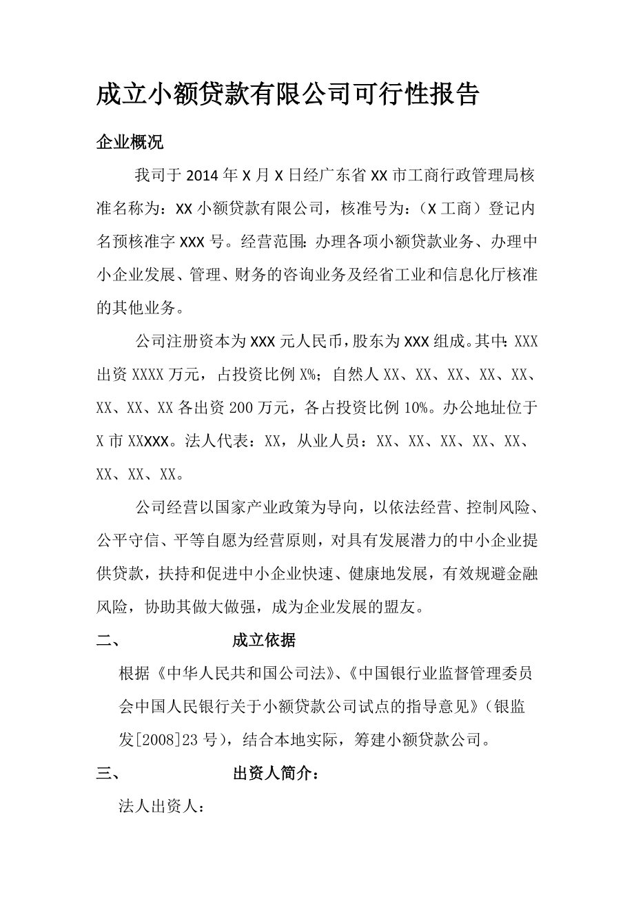 成立小额贷款有限公司可行性报告.doc_第1页