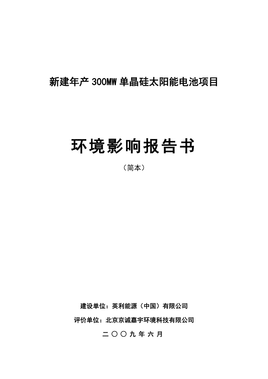 新建产300MW单晶硅太阳能电池项目.doc_第1页