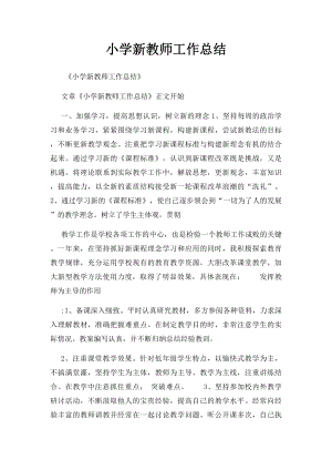 小学新教师工作总结 .docx