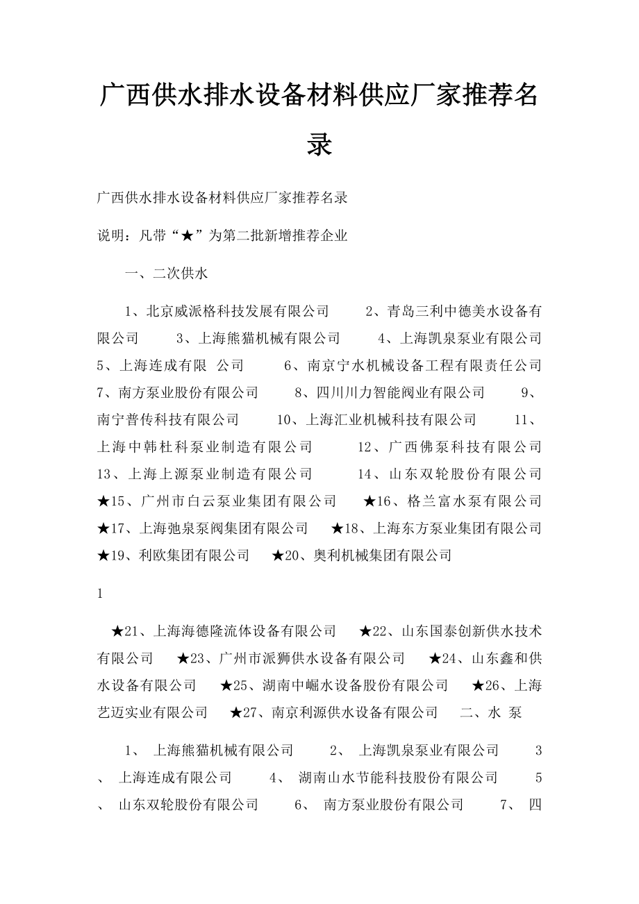 广西供水排水设备材料供应厂家推荐名录.docx_第1页