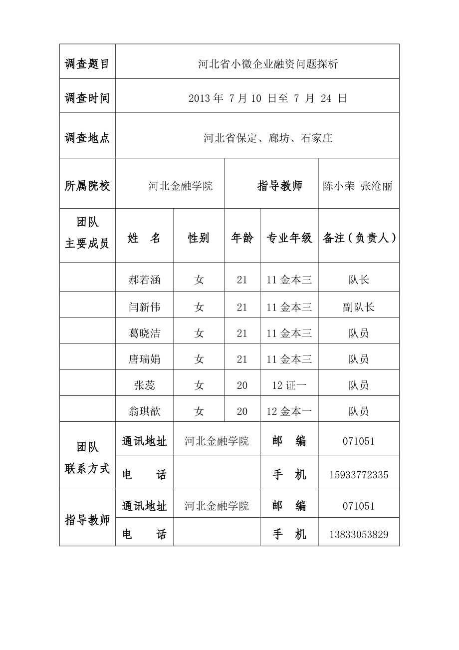 109河北省小微企业融资问题探析大学生社会调查活动项目申请书.doc_第2页