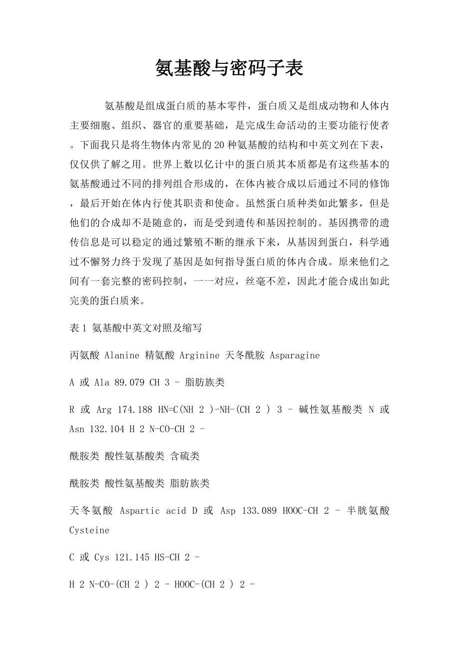 氨基酸与密码子表.docx_第1页