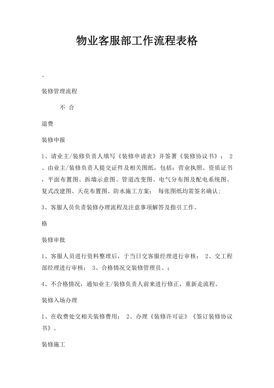 物业客服部工作流程表格.docx_第1页