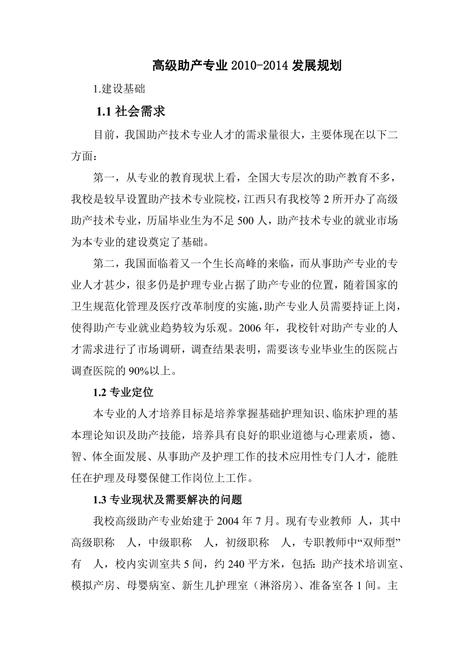 高级助产专业建设规划.doc_第1页